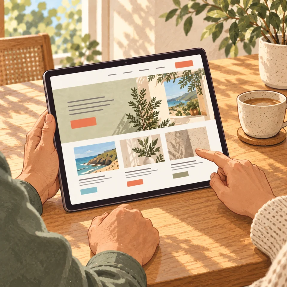 Illustratie van samen een website bekijken op een tablet