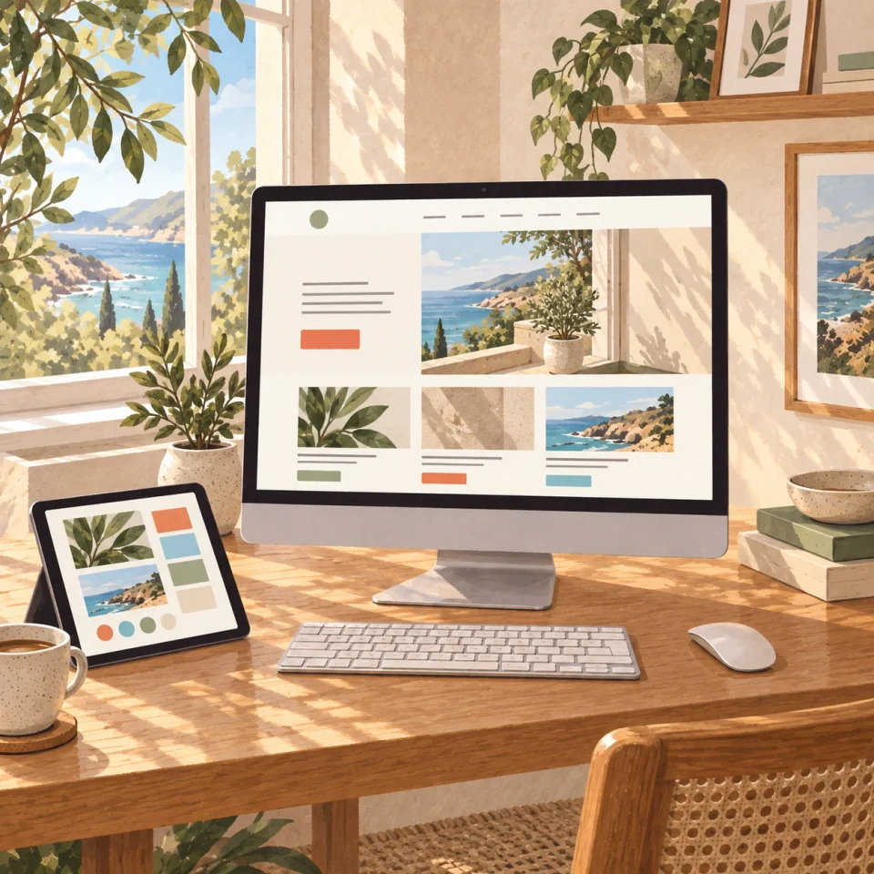 Illustratie van een website op een desktopcomputer