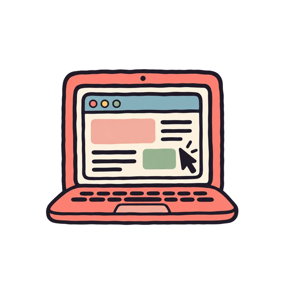 Speelse illustratie van een laptop met een website
