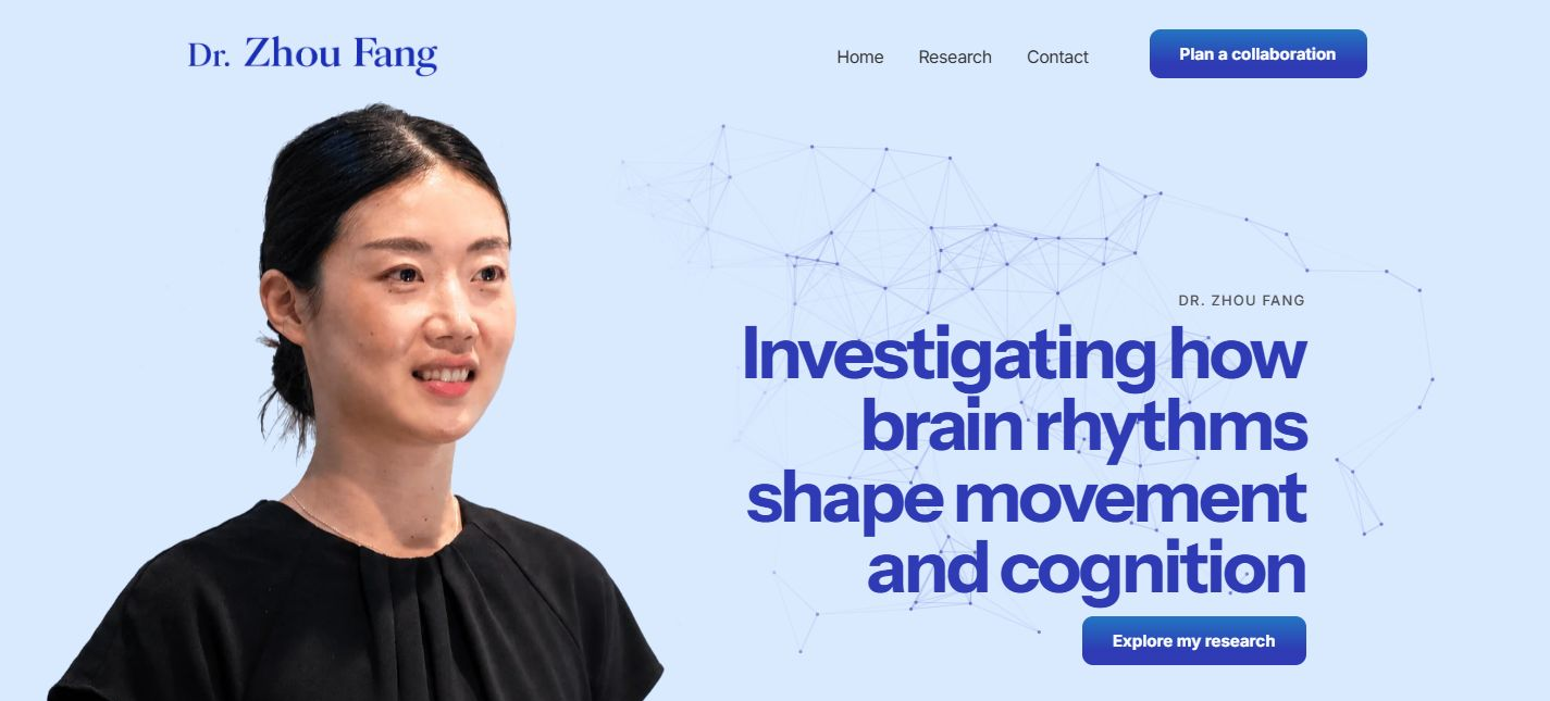 Weergave van de persoonlijke academische website van Zhou Fang, in ontwikkeling.
